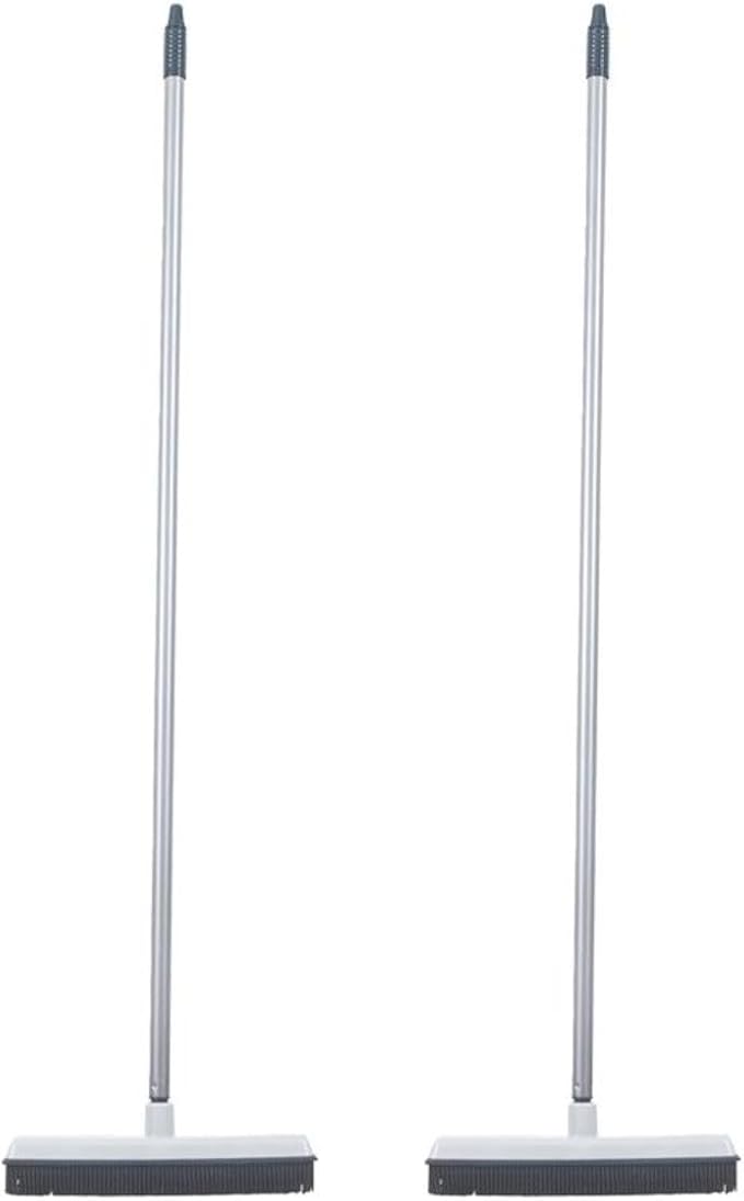 Rubber Bristle Broom for Hardwood Floors, Tiles, Carpets, Wood, and Vinyl, Salon Rubber Squeegee and Rug Rake for Human Hair, Pet Hair, Fur, and Lint, Grey, 2 Pack, by Superio