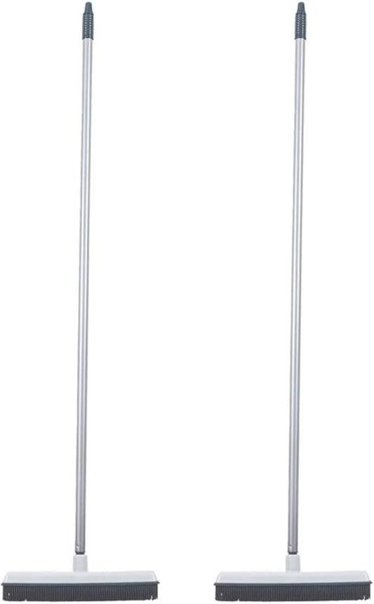 Rubber Bristle Broom for Hardwood Floors, Tiles, Carpets, Wood, and Vinyl, Salon Rubber Squeegee and Rug Rake for Human Hair, Pet Hair, Fur, and Lint, Grey, 2 Pack, by Superio