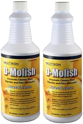 D-Molish Enzymatic – Sweet Lemon (1 Bottle) – Stain & Odor Remover, Pet-Safe Drain & Grease Trap Treatment – Bathroom, Tile, Grout & Carpet (Quart) (2)