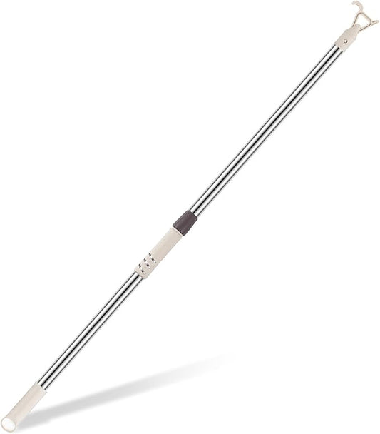 Reallnaive 1 Pack Telescoping Skylight Pole with Hook up 47 to 118 Inch Wand for Blinds Tension Rod Blinds Shades Stainless Steel Adjustable Curtain Pull Wand for Skylight Cordless Window (Beige)