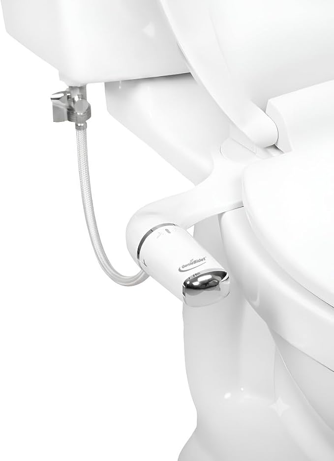 GenieBidet Bidet Attachment for Toilet, Ultra-Slim Self Cleaning Toilet Bidet with Separate Rear & Feminine Cleansing Nozzles, Includes Travel Bidet & 4 Accent Rings (Right-Handed)