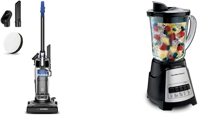 EUREKA Airspeed Ultra-Lightweight Compact Bagless Upright Vacuum Cleaner, Replacement Filter, Blue & Hamilton Beach 58148A Blender to Puree - Crush Ice - and Make Shakes and Smoothies