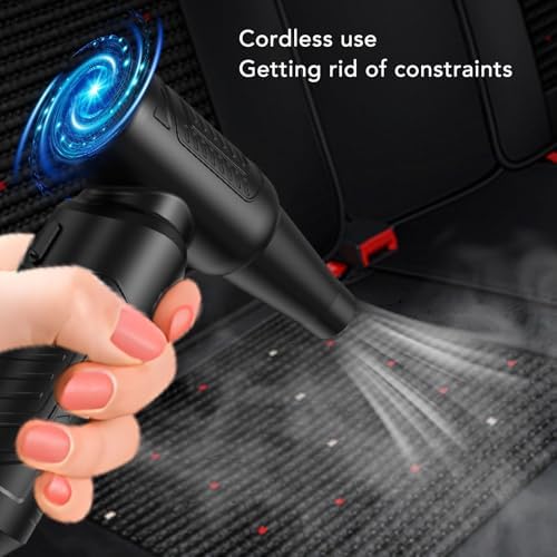 130,000 RPM Powerful Motor Electric Air Duster, Cordless Dust Blower for Keyboard Cleaning, with 2 Nozzles, 3 Brushes, 6000mAh Battery, Portable Rechargeable Air Blower for PC, Car