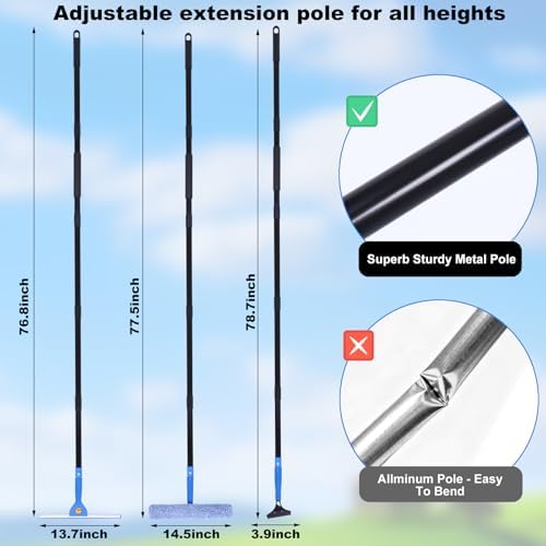 Ultimate Home Cleaning Bundle: Heavy Duty Upright Broom and Dustpan Set with Rotatable Head, 77.5" Extendable Window Squeegee Kit, 3-in-1 Microfiber Scrubber Floor Sweeper for RV, Kitchen, Car
