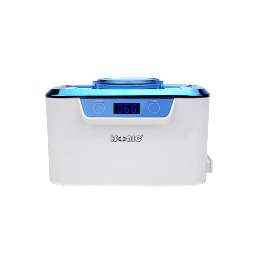 iSonic® DS310-WS+CSGJ01 Miniaturized Commercial Ultrasonic Cleaner with Integrated Stainless Steel Beaker Holder Set, White and Sapphire Blue, with a Bottle of Cleaning Solution
