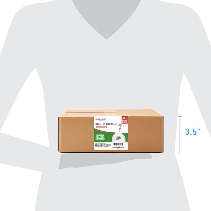 BEIDOU-PAC 30 Gallon Trash Bags Drawstring, 75 Count, White & Unscented, Multi-purpose Garbage Bags Can Liners for Business Home Kitchen Commercial and Industrial