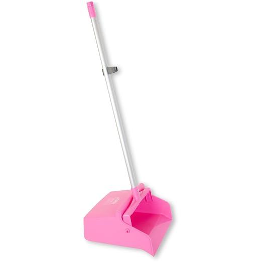 SPARTA Color Coded Upright Dustpan with 30 Inch Aluminum Handle, Serrated Edge and Locking Yoke, Standing Commercial Floor Dust Pan, Pink, Pack of 6