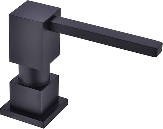 Built in Sink Soap Dispenser or Lotion Dispenser for Kitchen Sink, Matte Black Brass Square Pump Head, with 11 Ounce PET Soap Bottle
