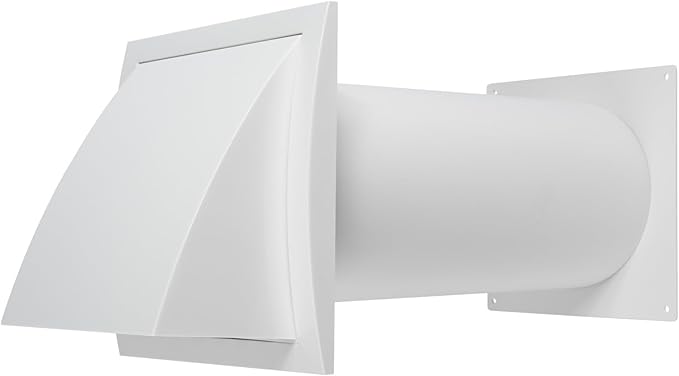 Repa Market 5 Inch Plastic Through Wall Ventilation Kit - Dryer Vent Hood with Cuttable PVC Pipe and Duct Connector - White Indoor Dryer Vent Kit/Outdoor Dryer Vent Cover - Dryer Exhaust vent