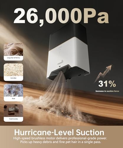 Touchless Vacuum Automatic Dustpan + 15 Pack Dust Bags, Bagged Design, 26,000Pa Powerful Suction, One-Touch Auto & Manual Mode for Pet Hair, Kitchen, Entryway & Salon, White