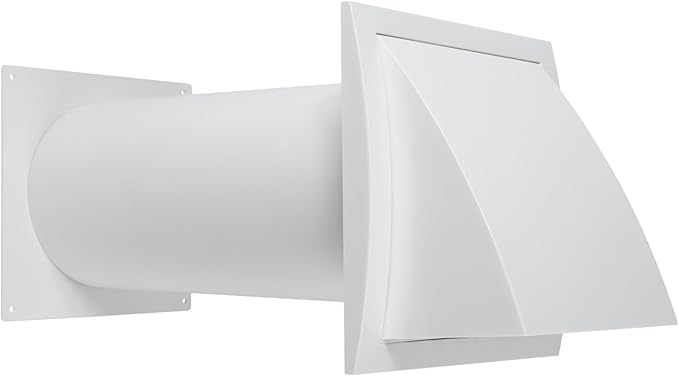 Repa Market 4 Inch Plastic Through Wall Ventilation kit - Dryer Vent Hood with Adjustable Pipe and Duct Connector - White - Dryer exhaust vent with Built in Gravity Damper