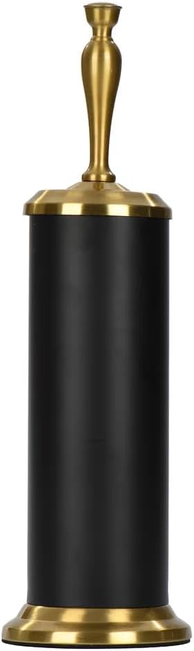 J&V TEXTILES Toilet Brush, Toilet Bowl Brush with Extra Long Handle Durable Bristles Toilet Scrubber and Covered Holder for Toilet Brush Set for Bathroom Cleaning (Matte Black/Aged Brass)