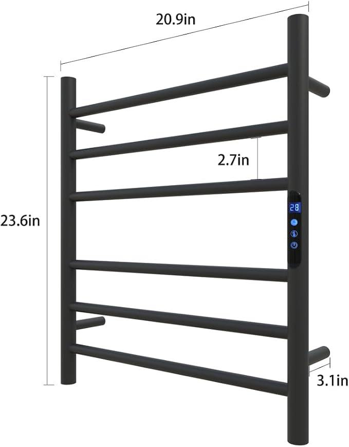 KWW Heated Towel Rack, Remote Control with APP Tuya, Towel Warmer with Timer, Wall Mounted Hot Towel Warmer for Bathroom (Matte Black, 5 Bars)