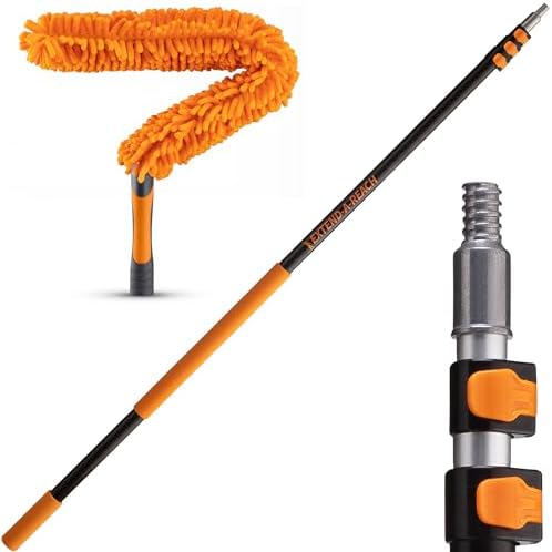 5-14 ft Flexible Fan Duster for High Ceiling Fan with Extension Pole (20+ Foot Reach) // Microfiber Ceiling Fan Blade Cleaner // Washable Fan Brush with Telescopic Pole // Best High Reach Dusting Kit