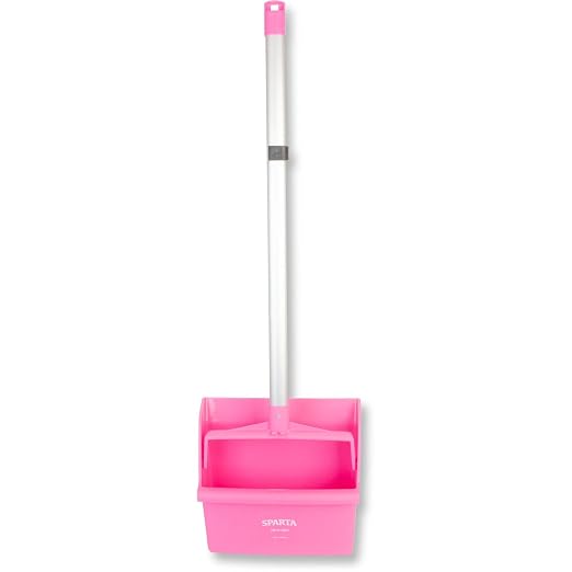 SPARTA Color Coded Upright Dustpan with 30 Inch Aluminum Handle, Serrated Edge and Locking Yoke, Standing Commercial Floor Dust Pan, Pink, Pack of 6