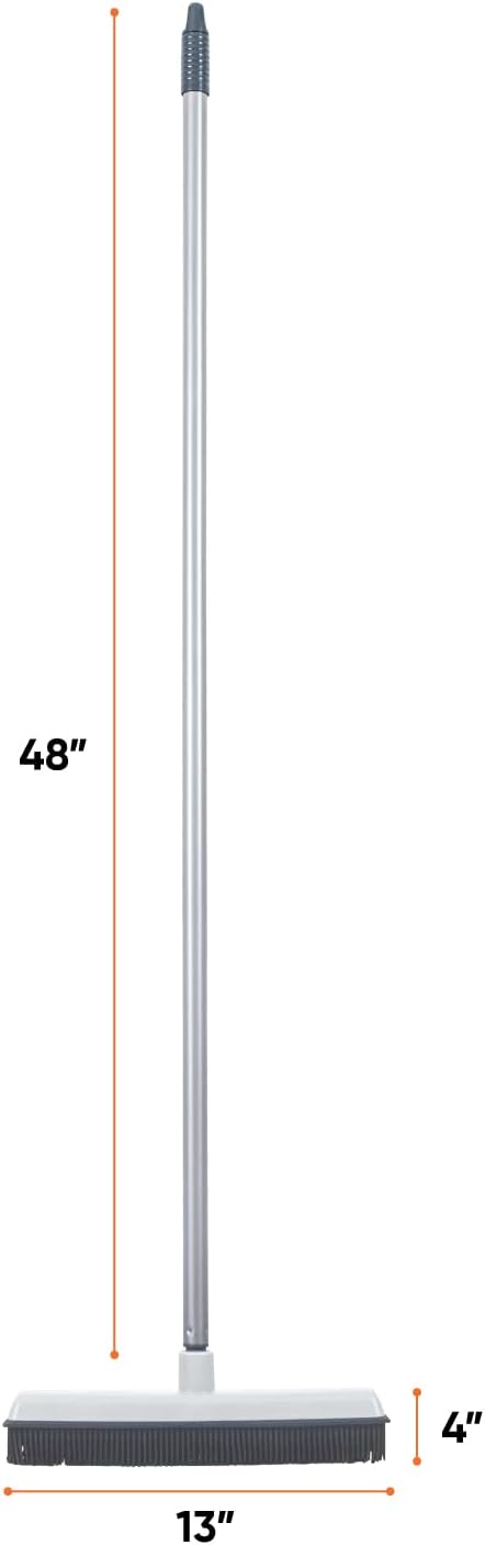 Rubber Bristle Broom for Hardwood Floors, Tiles, Carpets, Wood, and Vinyl Salon Broom, Rubber Squeegee Broom, Rug Broom, Rubber Rake for Human Hair, Pet Hair, Fur, Lint, Liquid, Grey, by Superio