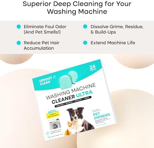 Uproot Clean Washing Machine Cleaner Tablets Ultra & Dog Paw Cleaner Set: 40% Stronger Tablets Removing Odors, Residue & Build-Up + No-Rinse Hypoallergenic Paw Washer with Soft Bristle Brush