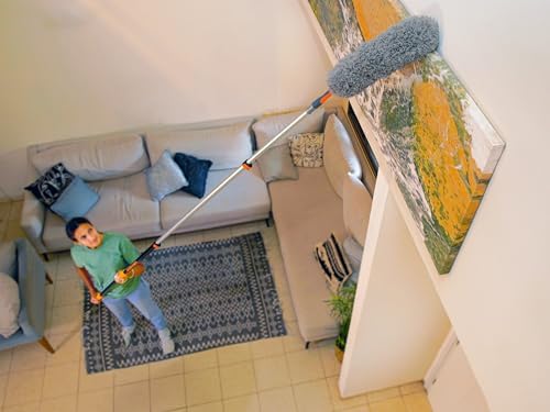20 Feet High Reach Ceiling Dusters Set with 4-12 ft Extension Pole for Cleaning & Wall Duster // Extendable Telescoping Long Reach Cobweb & Feather Dusters // Ceiling Fan Blade Cleaner & Car Duster