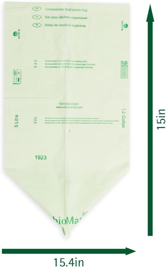 bioMat Compostable Trash Bags 1.2 Gallon, 150 Count, Small flat top Kitchen Food Scrap Bin Liners, BPI, CMA and OK Compost HOME certified, Meets the ASTM D6400 Standard