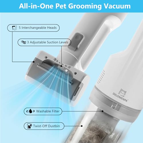 Pet Grooming Vacuum with Replacement Filter Bundle – 5-in-1 Cordless Deshedding Tool for Dogs Cats, Includes 1 Extra Washable Filter, Complete Grooming Kit for Home Use