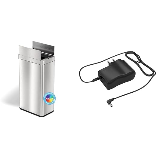 iTouchless 18 Gallon Wings Open Lid Sensor Trash Can with AbsorbX Odor Filter & PetGuard (IT08RS) Official AC Adapter for Touchless Sensor Trash Cans