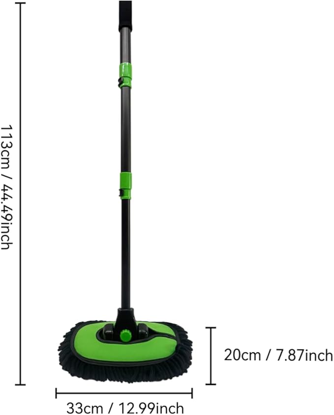 43'' Car Wash Brush with Long Handle Chenille Microfiber Car Wash Kit Mitt Retractable Bent Pole Car Wash Mop for Cars RV Truck Boat (Green-1)