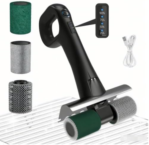 Cordless Electric Grill Cleaning Brush, 800RPM Powerful BBQ Brush with LED Light & Interchangeable Heads, Bristle-Free Rechargeable Grill Cleaner for Outdoor Grill