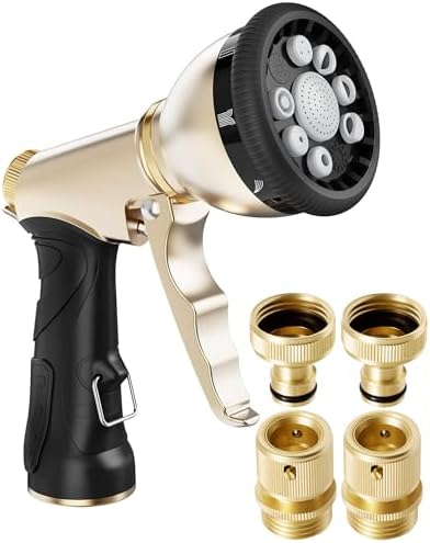 RAINPOINT Garden Hose Nozzle and Quick Connector Set, 9 Spray Patterns Heavy Duty Metal Water Hose Nozzle with 3/4 Inch Solid Brass Quick Connectors for Easy Water Hose Connection