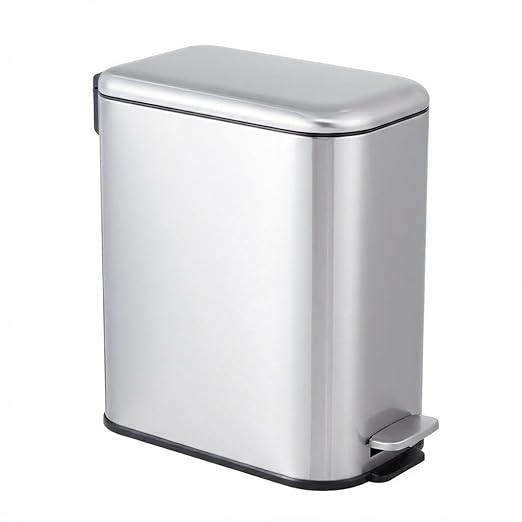 GarveeHome 3.2 Gal Slim Trash Can, Step Garbage Can with Soft-Close Lid, Stainless Steel Recycling Bin Waste Container with Removable Inner Bucket for Kitchen, Bathroom, Office, Silver