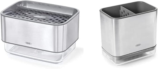 OXO Good Grips Stainless Steel Soap Dispensing Sponge Holder + Sinkware Caddy
