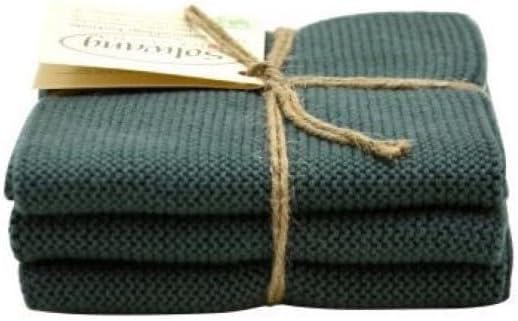 Solwang 3-Piece Danish Cotton Dishcloths in 100% Certified Organic Cotton Made in India (Dark Petrol Organic Trio)
