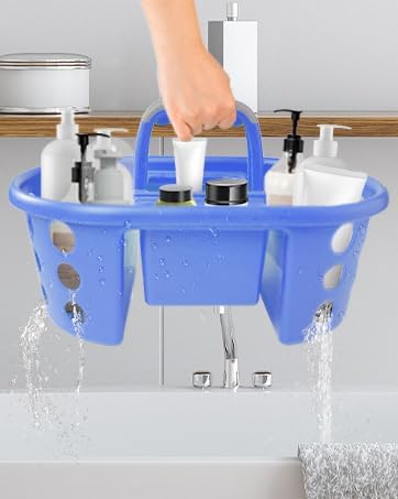 SIMPLYKLEEN Large Shower Caddy Portable 2PC - Made in USA Plastic Jumbo Size Dorm Storage Candy Tote with Handle Shower Organizer for Bathroom, Pantry, Kitchen, College Dorm, Periwinkle