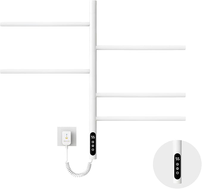 Rotatable Heated Towel Warmer,Plug-in/Hard-Wired Wall Mounted Electric Towel Warmer with Timer and Multi-Stage Temperature Regulation 2-3 Minutes to 131°F (White)
