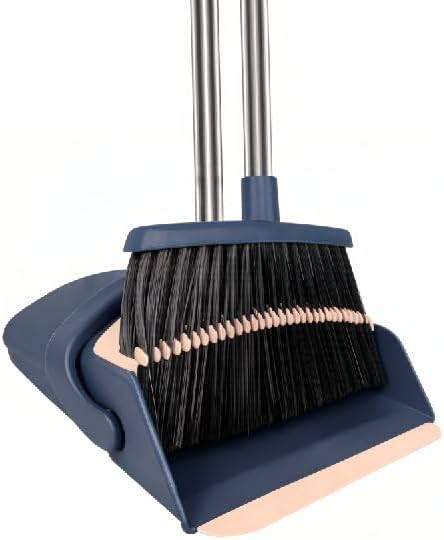 Broom with Dustpan Set & Mini Hand Brush Set, Blue 51" Long Handle Upright Cleaning Combo with Self-Cleaning Teeth for Home Kitchen Pet Hair