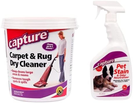 Capture Carpet & Rug Dry Cleaner (2.5lb) Pet Stain & Odor Neutralizer (32 oz), Pet Stain Remover for Carpet, Rug, Couch, Car & Upholstery - Bundle