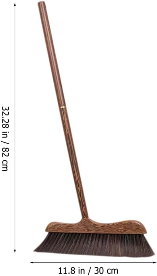 Unomor Wenge Wooden Scrubbing Broom Long Handle Floor Cleaning Broom with Soft Bristle Brush for Dust Removal Indoor Kitchen Patio Courtyard Sidewalk 32.28 X 11.81 X 0.78 in