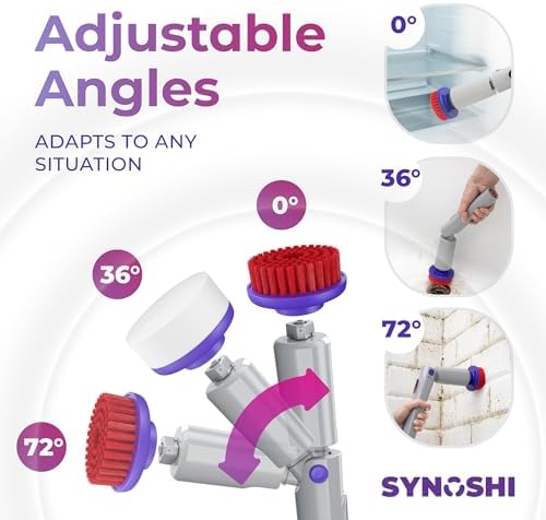 Synoshi PRO Electric Spin Scrubber Bundle – Shower Scrubber with Long Handle Extension & Cone Brush Heads – Bathroom Scrubber, Floor Scrubber & Bathtub Scrubber Electric Cleaning Tool