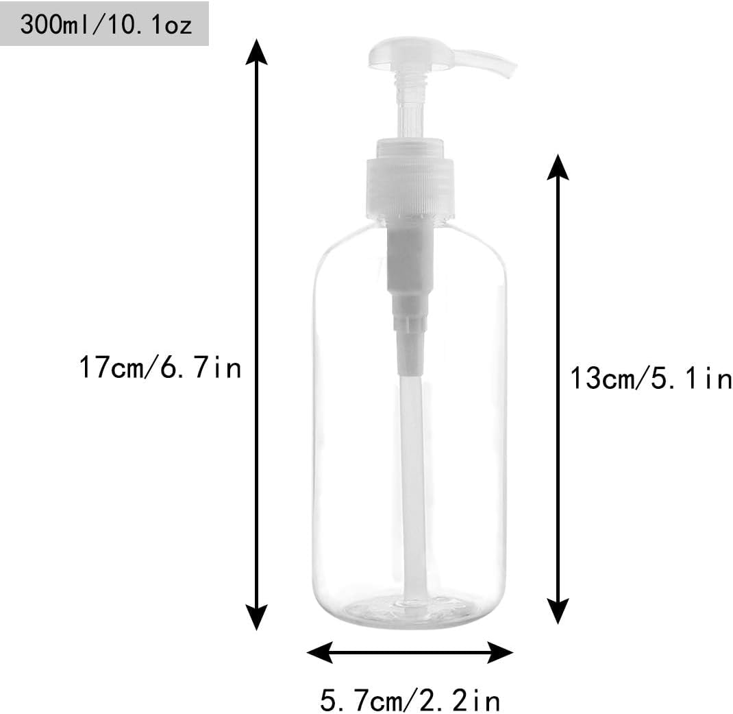 Pump Bottle Shampoo Pump Dispenser, Yebeauty Shampoo Bottles with Pump 10oz Clear Empty Plastic Empty Refillable Shower Bottle Dispenser 2 Pieces Containers with Travel Lock for Soap Cream Lotion Gel