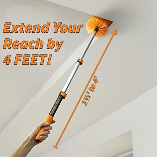1.5-to-4 ft Cobweb Duster & Flexible Ceiling Fan Cleaner Duster with Extension Pole // Spider Web Cleaner Cobweb Brush for Outdoor & Indoor Web Cleaning // Lightweight & Sturdy Telescopic Pole