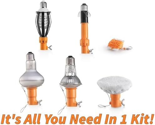Ceiling Fan Blade Duster with 4-14 ft Extension Pole and Light Bulb Changer Attachment Kit // Flexible Fan Cleaner for Ceiling Fan // Suction Cup, Light Bulb Removal Toool, Microfiber Cloth and Basket