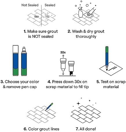 Grout Pen Tile Paint Marker: Cream 1 Pack and 2 Pack with Extra Tips (Narrow, 5mm) - Waterproof Grout Colorant and Sealer Pen to Renew, Repair, and Refresh Tile Grout - Cleaner Floor Pens