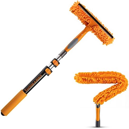 1.5-3 ft Window Squeegee with Long Handle & Ceiling Fan Duster // Car Window Cleaner Tool & Window Squeegee with Scrubber with Telescopic Extension Pole