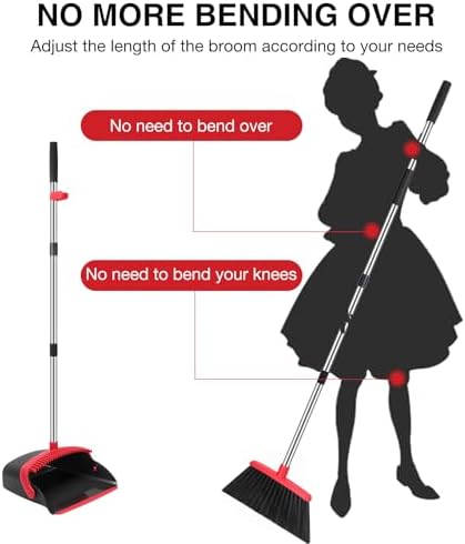 NACENA Broom and Dustpan Set & No Drill Self Adhesive Broom Mop Holder Wall Mount with Hooks 52-in Long Adjustable Handle Broom Dustpan Combo