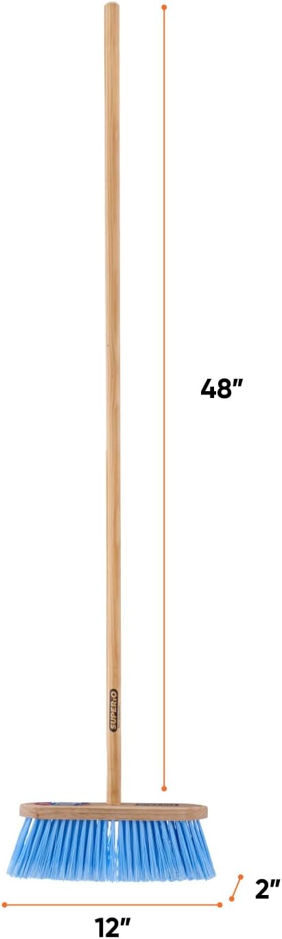 Superio Kitchen Broom - USA Wood Handle, Fine Premium Blue Bristles - Heavy Duty Household Broom - Easy Swiping Dust and Wisp, Home, Kitchen, Lobby, Floors and Corners.