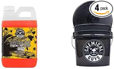 Chemical Guys CWS_104_64BB Basic Car Wash & Bucket Bundle - Concentrated Bug and Tar Remover Car Wash Soap, 64 oz (Half Gallon) + Heavy Duty Smoked Obsidian Black Detailing Bucket (2 Items)