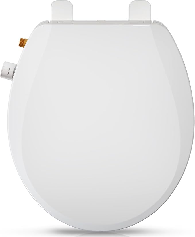 Clirass Round Bidet Toilet Seat with Quiet-Close, Non-Electric Bidet Mode with Dual Nozzles, Fit Round Toilet Seat, Adjustable Water Pressure with Brass inlet (Round)