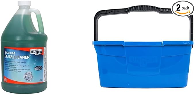 Unger Professional Streak-Free EasyGlide Glass Cleaner Concentrate, 1 Gallon & Professional 3 Gallon Bucket – Compact Cleaning Bucket