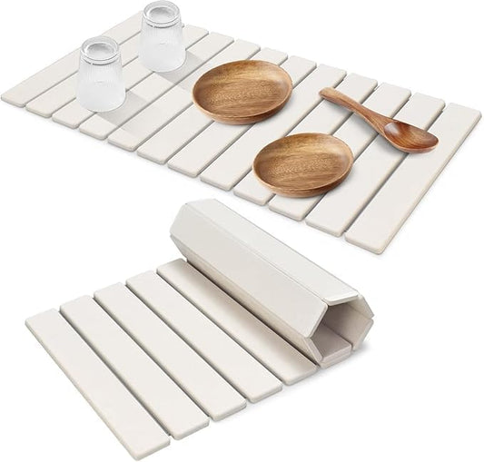 Large Stone Dish Drying Mats for Kitchen Counter, 28"(L)×16"(W), Fast Drying Collapsible Dish Drying Mat, Eco-Friendly Absorbent Diatomaceous Earth Mats for Dishes Cups, Match Any Countertop