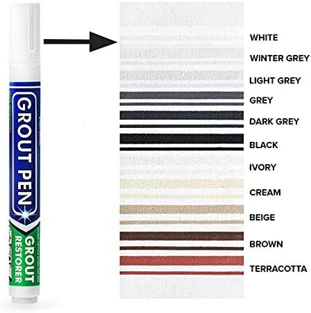 Grout Pen Tile Paint Marker: Waterproof Grout Colorant and Sealer Pen to Renew, Repair, and Refresh Tile Grout - Cleaner Coating Stain Pens - 2 Pack, 15mm Wide Brown and 5mm Narrow White Tip