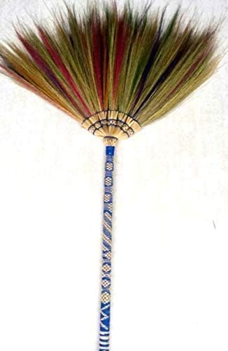 Natural Grass Broom Thai Vintage Retro Handmade Broom, Housewarming Gift, Witch Broom, Thai Broom, Broomstick, Bamboo Stick Embroidered Nylon Handle, Kong Grass Broom, Thick Broomstick